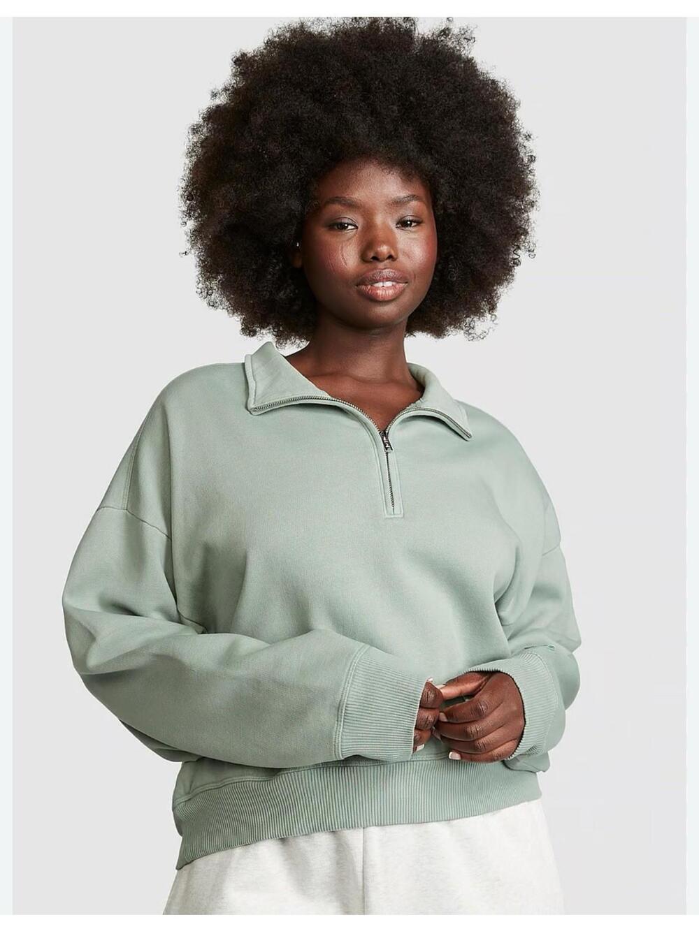 PINK Women's Light Green Casual Long Sleeve 1/2 Zip Pullover Sweatshirt XL
